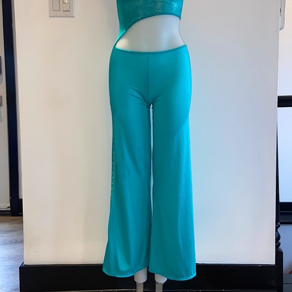 Aqua Holographic Wide leg Cutout Jumpsuit - Picture 5 of 15